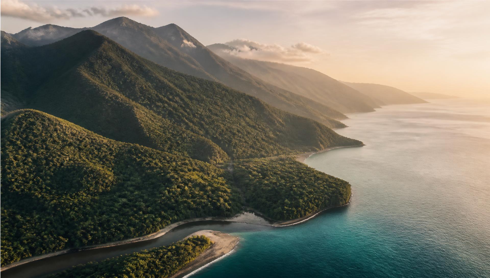 Las montañas de la Sierra Nevada se levantan justo detrás del litoral caribeño con la primera luz