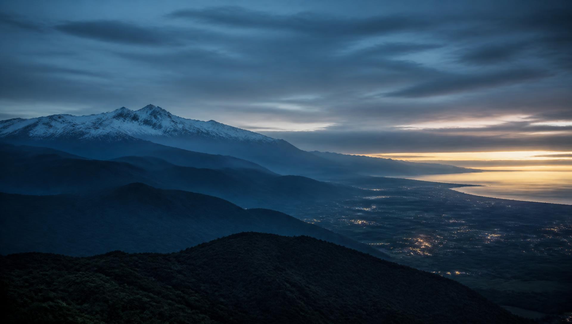 La Sierra Nevada sobre la llanura costera al atardecer, con el Caribe en el horizonte